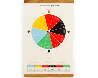 Circadian Cycle of Qi 12&quot; x 18&quot; Art Print Poster • Chinese Medicine, Acupuncture, Gold & Silver Foil Stamping, frame optional,