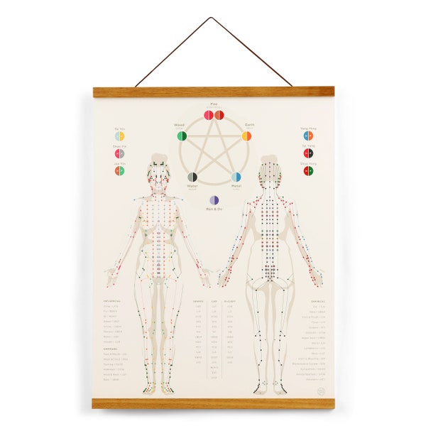 Acupuncture Meridian Channel Wall Art 17" x 22" • Chinese Medicine, Female body, TCM, frame optional