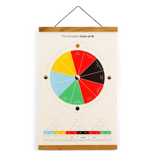 Circadian Cycle of Qi 12" x 18" Art Print Poster • Chinese Medicine, Acupuncture, Gold & Silver Foil Stamping, frame optional,