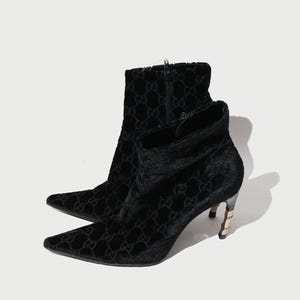 2004 rare vintage tom ford gucci monogram velvet ankle boots bamboo heel 37