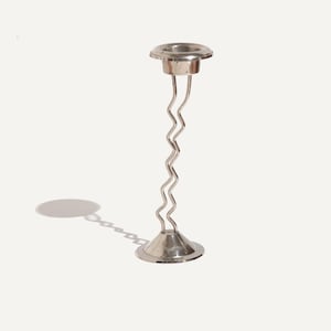 vintage post modern chrome squiggly aluminum candleholder - 1980s