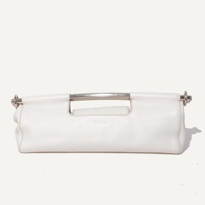 rare vintage prada vitello daino metal bar top handle clutch 2003