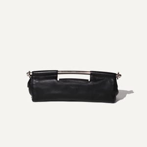 rare vintage prada black vitello daino metal bar top handle clutch 2003