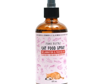 Inflammation & Pain Relief Cat Food Spray Supplement 8 oz Bottle, Vitamins A, E, D and Omega Fatty Acids,  Raw Feeding