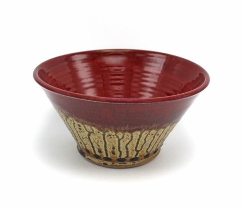 Large Pottery Mixing Bowl, Handmade Stoneware Serving Bowl, Pottery Bowl, Decorative Ceramic Bowl Thomas Tan and Red