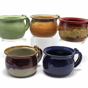 Set of Two Handmade Stoneware Soup Mugs: 18 oz Pottery Mug, Choice of Glaze Colors