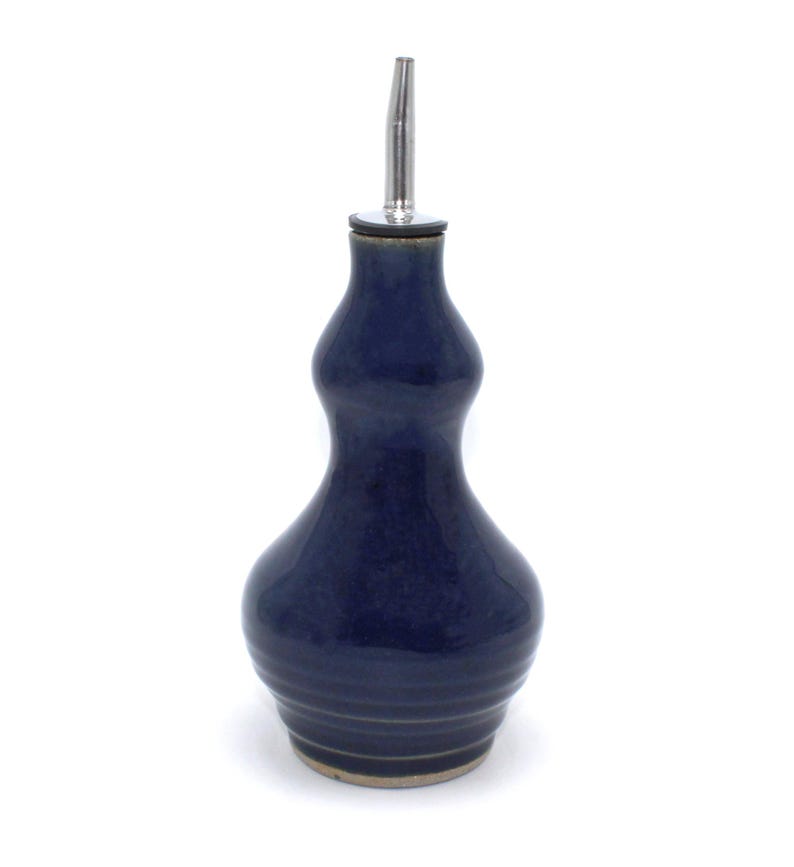 Handmade Stoneware Oil Bottle, Kitchen Soap Dispenser, Nichols Pottery Solid Blue