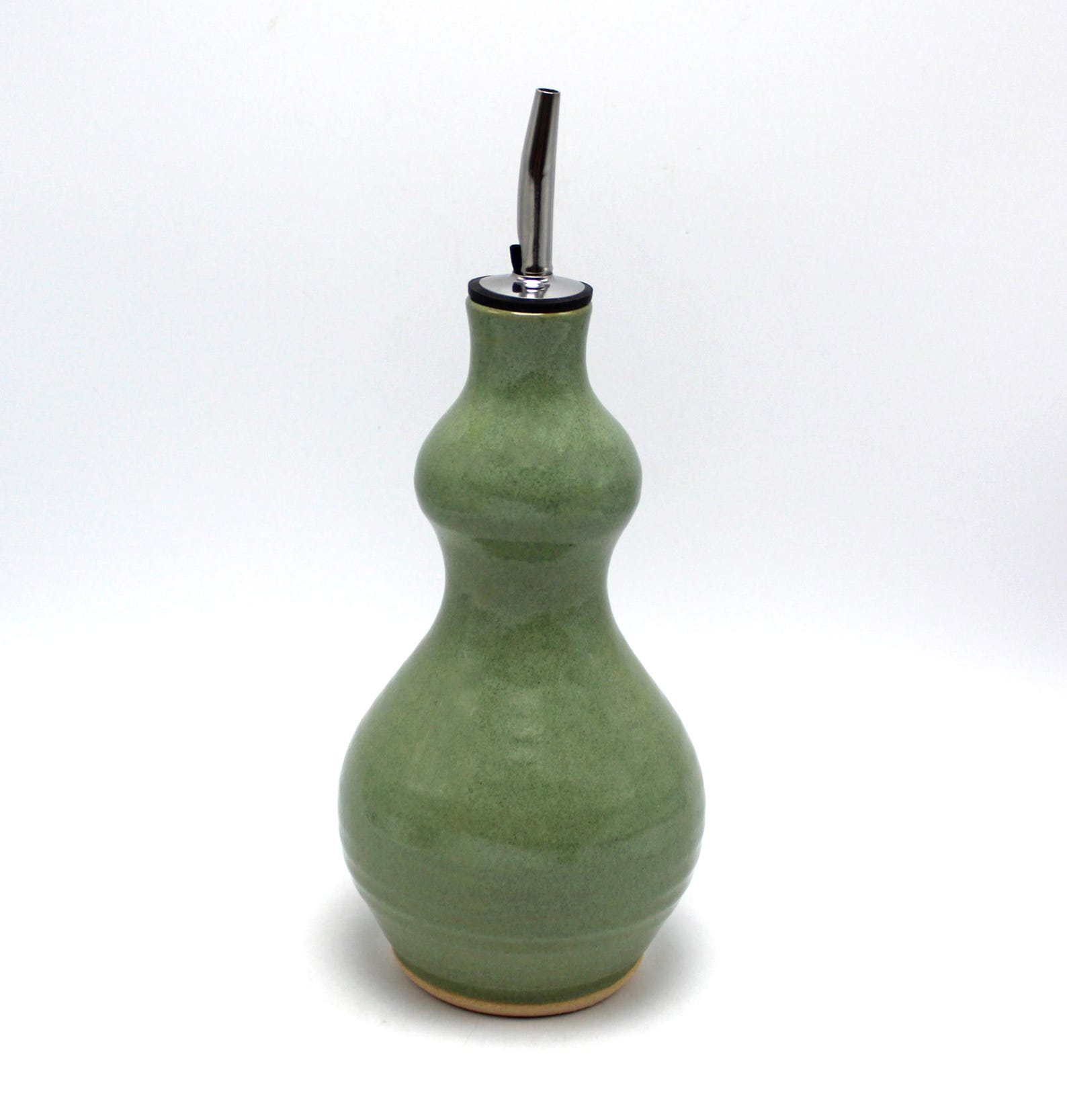 Handmade Stoneware Oil Bottle, Kitchen Soap Dispenser, Nichols Pottery - Solid Green
