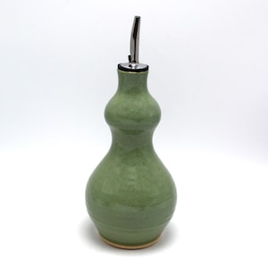 Handmade Stoneware Oil Bottle, Kitchen Soap Dispenser, Nichols Pottery Solid Green