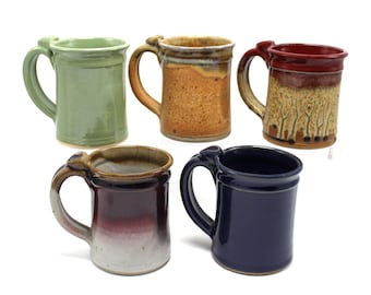 Handmade Stoneware Coffee Mug Set: 14 oz Ceramic Tea Mugs