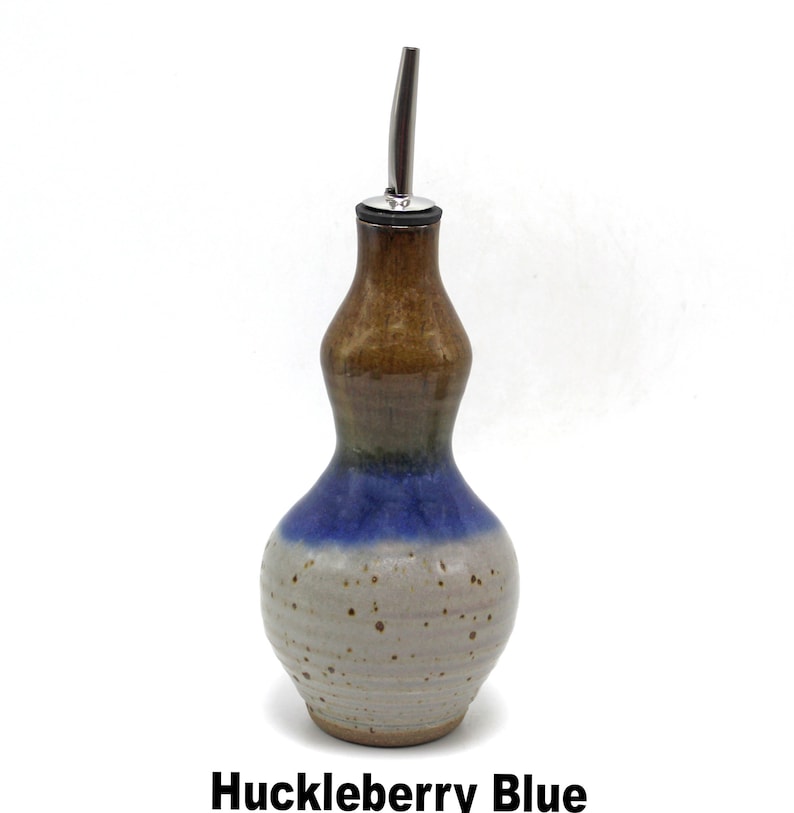 Handmade Stoneware Oil Bottle, Kitchen Soap Dispenser, Nichols Pottery Huckleberry Blue