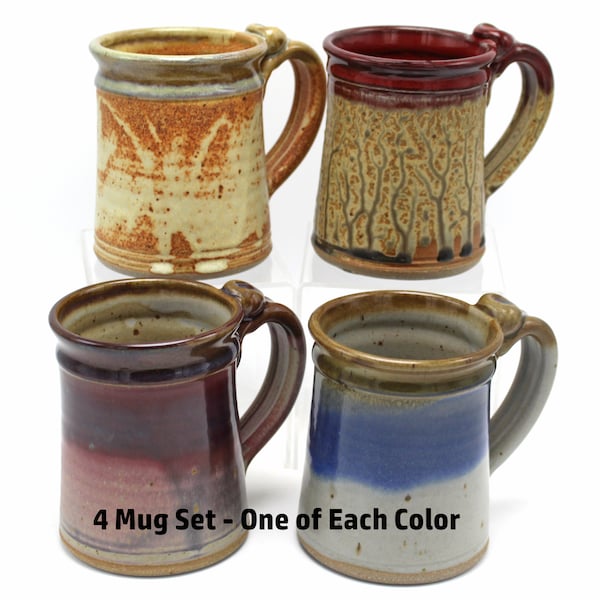 Set of 4 Handmade Pottery Coffee Mugs, Handmade Stoneware Mug, Handmade Ceramic Mug, Christmas Gift, Handmade Mug Set, Stoneware Tea Mug