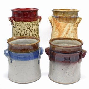 Handmade Pottery Utensil Holder: Ceramic Wine Chiller with Handles