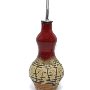 Handmade Stoneware Oil Bottle, Kitchen Soap Dispenser, Nichols Pottery Red and Tan