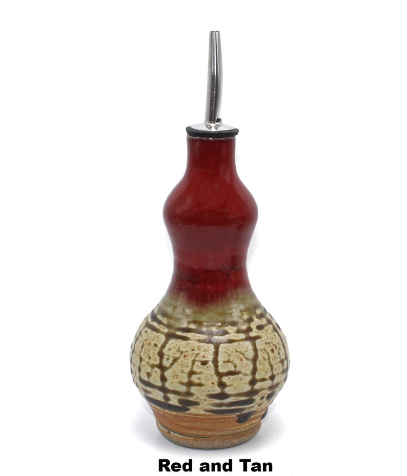 Handmade Stoneware Oil Bottle, Kitchen Soap Dispenser, Nichols Pottery Red and Tan