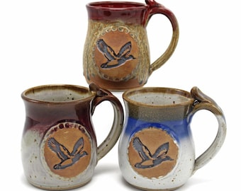 Handmade Duck Hunter Coffee Mug, NC Stoneware Pottery, 14 oz
