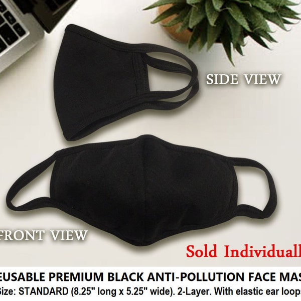 Premium Black or White Face Mask Designed and Made for Comfort with White Lining. 2-Layer Reusable Washable Anti-Pollution Face Masks