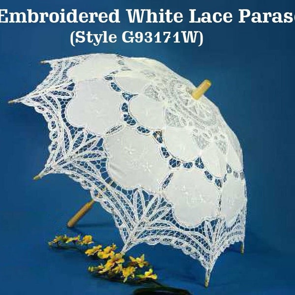 26" Embroidered Lace Parasol, Battenburg Lace Wedding Umbrella, Bridesmaids Umbrella, Lace Umbrella