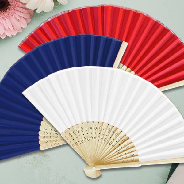 Silk Hand Fan (Set of 5), Wedding Silk Fans, Hand Fan Favors, Chinese Folding Fans