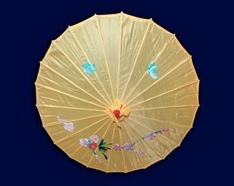 33" Orange/Yellow Silk Parasol, Silk Wedding Umbrella, Traditional Chinese Japanese Painted Umbrellas