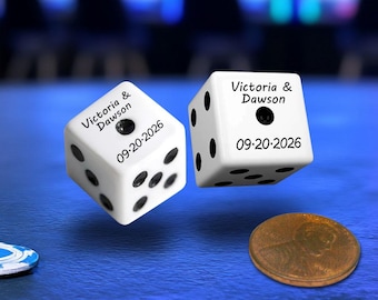 25+ Custom Printed Dice Wedding Favors, Casino Party Supplies (Qty Discount Available)