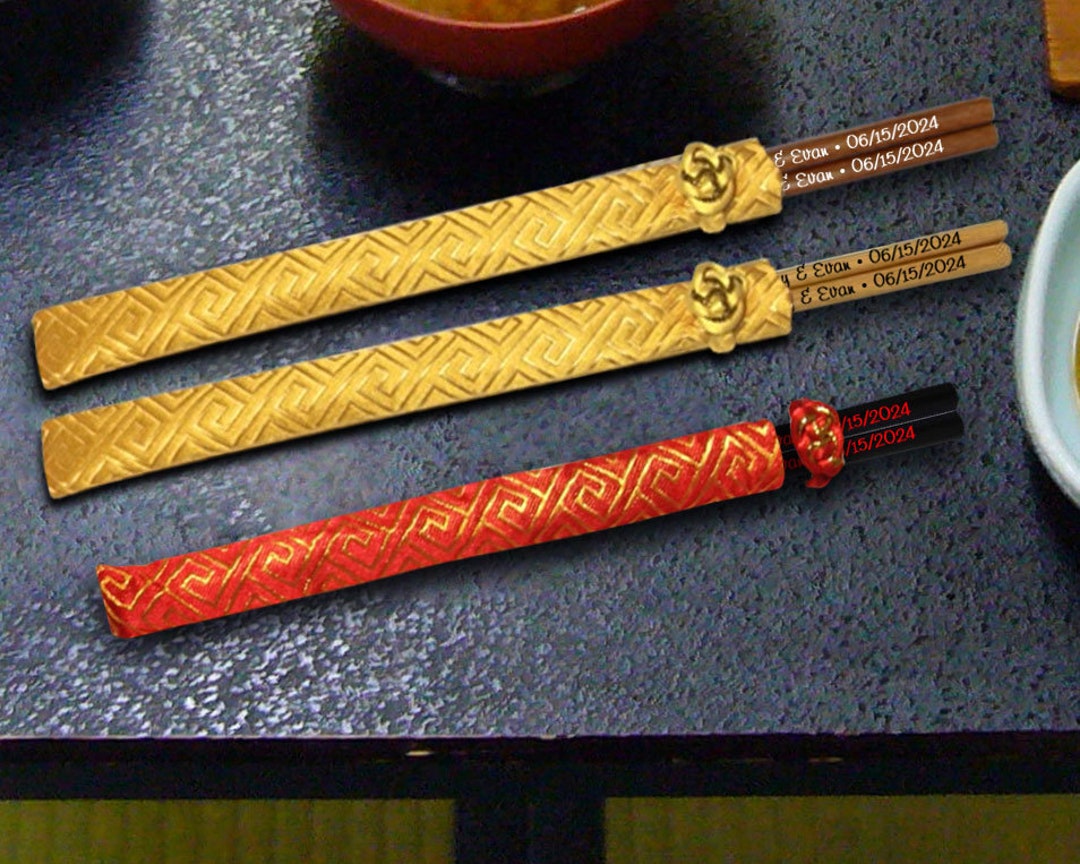 Engraved Chopsticks With Silk Sleeves set of 6 Etsy