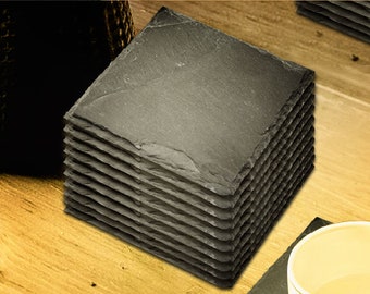 Square Slate Coasters Wholesale (Set of 24), Natural Stone Coasters, Black Slate Coasters