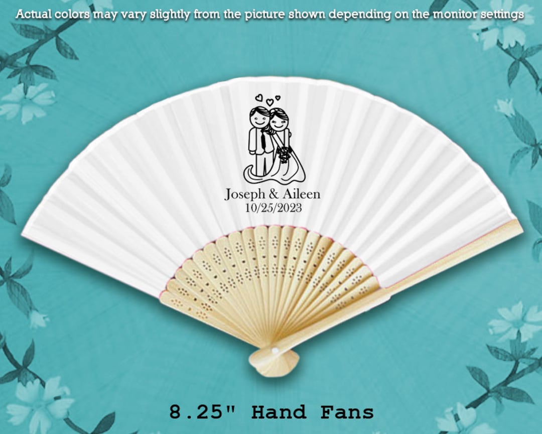 35 Personalized Paper Fans With Front Print 8.25 White Paper Fan W Natural Classic Frame Etsy