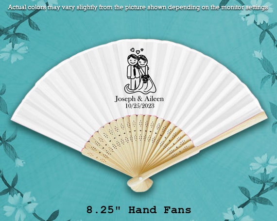 Customized Organza Wedding  Paper Hand Fans With Ribbon