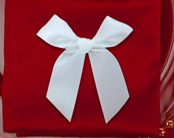 Set of 10 White Organza Bow Ties, Self-Adhesive Bows, Organza Ribbons for Gift Packaging