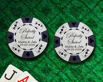 50+ Personalized Poker Chips - Perfectly Suited Ace King 14 Grams Wedding Favor Poker Chips