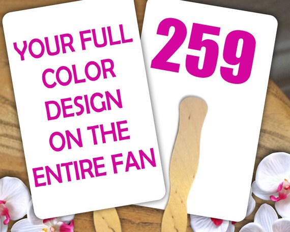 50 Custom Auction Fans With Individual Numbers Full Color