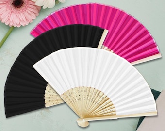 Silk Hand Fan (Set of 5), Wedding Silk Fans, Hand Fan Favors, Chinese Folding Fans