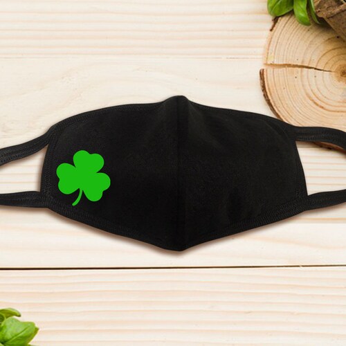 Irish Clover Face Mask Lucky Shamrock Reusable Premium Black Etsy