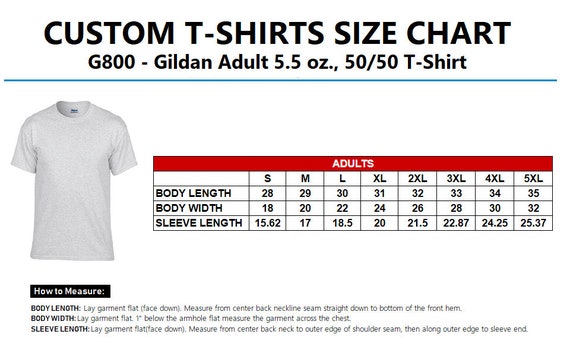 Gildan 50 50 T Shirt Size Chart