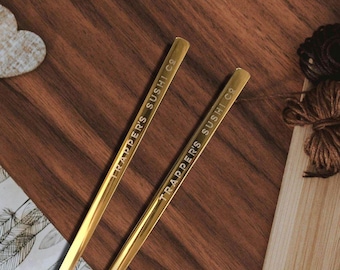 50+ Custom Engraved Gold Stainless Steel Chopsticks with Silver Logo