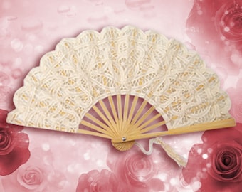 Ivory Lace Fan for Wedding, Battenburg Lace Fans - Special SALE of the Month