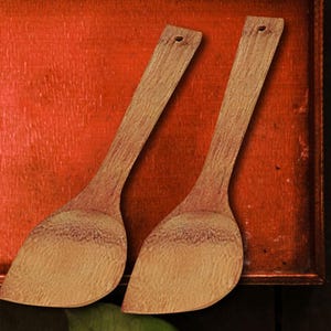 Set of 2 Bamboo Spatula - Bamboo Ladle - Serving Spoon - Asian Kitchen Utensils 12" Angled Spatula