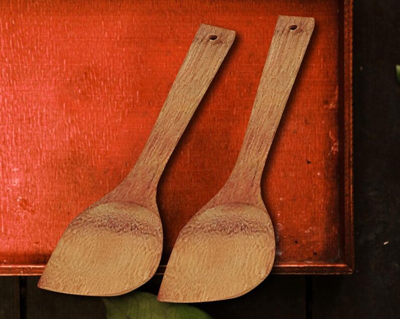 Set of 2 Bamboo Spatula - Bamboo Ladle - Serving Spoon - Asian Kitchen Utensils 12" Angled Spatula