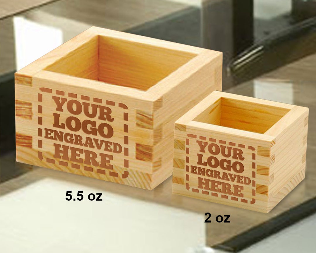 Set of 2 Custom Engraved Bamboo Sake Masu Cup Personalized