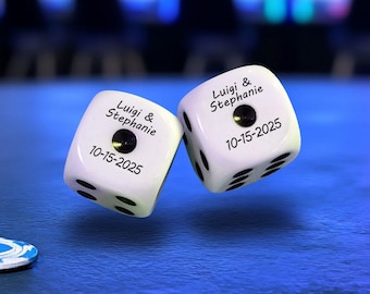 25+ Custom Printed Dice Wedding Favors, Casino Party Supplies (Qty Discount Available)