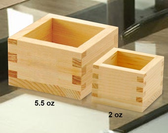 Good Luck Japanese Box Masu with Japanese Lucky Brand Set of 2 EDOYA Hinoki Wood Sake Cups 