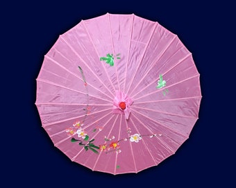 33" Pink Silk Parasol, Silk Wedding Umbrella, Traditional Chinese Japanese Painted Umbrellas