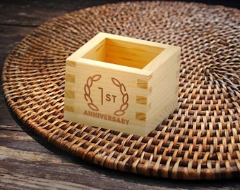 Set of 2 Custom Engraved Bamboo Sake Masu Cup, Personalized Masu Box, Bamboo Cups, Wooden Favor Box