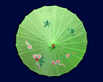 33" Green Silk Parasol, Silk Wedding Umbrella, Traditional Chinese Japanese Painted Umbrellas