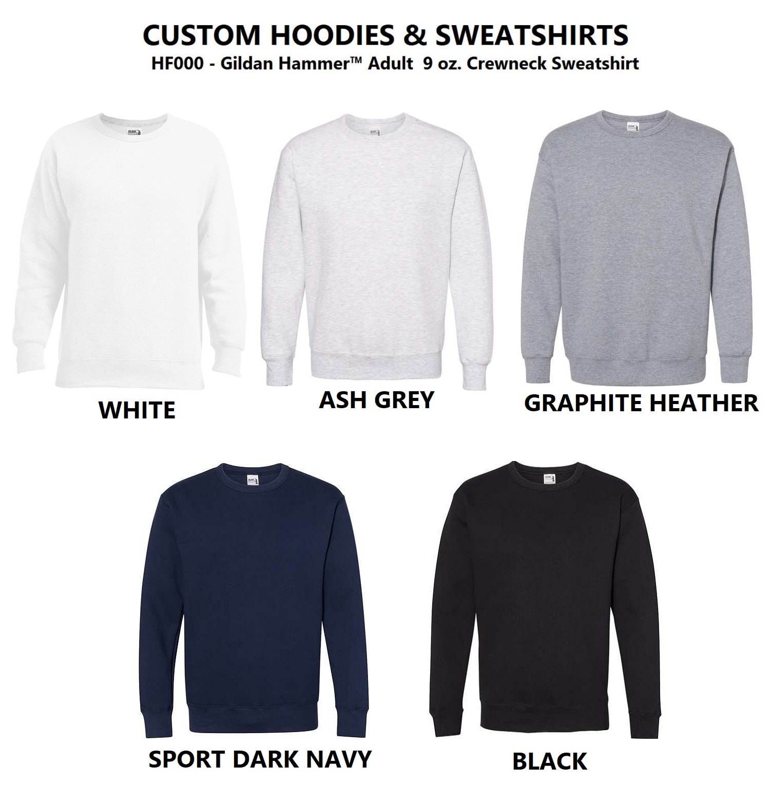 6 Custom Sweatshirts 9 Oz. Gildan Hammer™ Adult 9 Oz. Crewneck Sweatshirt  HF000 - Etsy