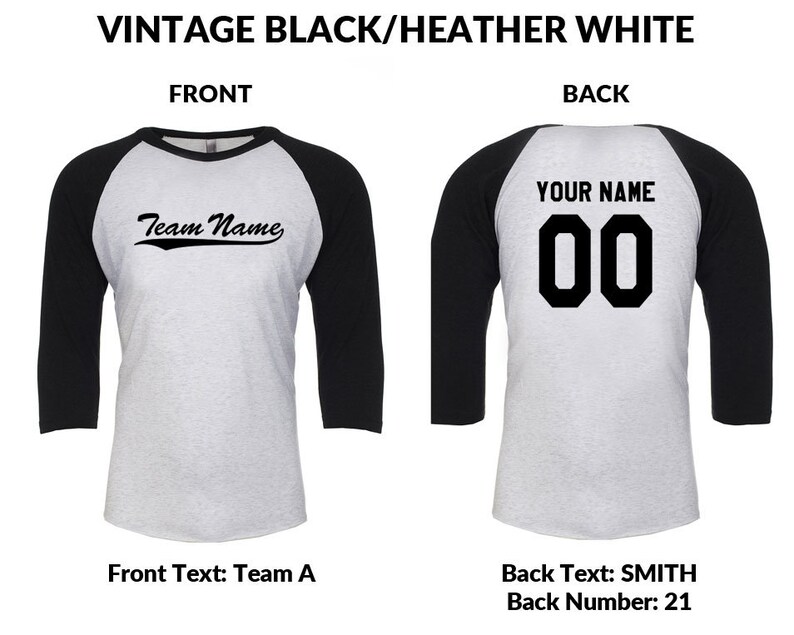 May include: A black and heather grey baseball jersey with a black and white team name on the front and a black number 00 and the text "YOUR NAME" on the back.
