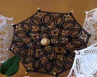 7.75" Mini Decorative Black Lace Parasol, Battenburg Lace Umbrella