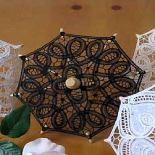 7.75" Mini Decorative Black Lace Parasol, Battenburg Lace Umbrella