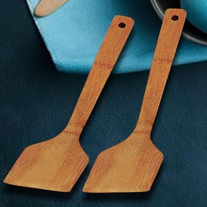Set of 2 Bamboo Spatula - Bamboo Ladle - Serving Spoon - Asian Kitchen Utensils 12.75" Shovel Sptula